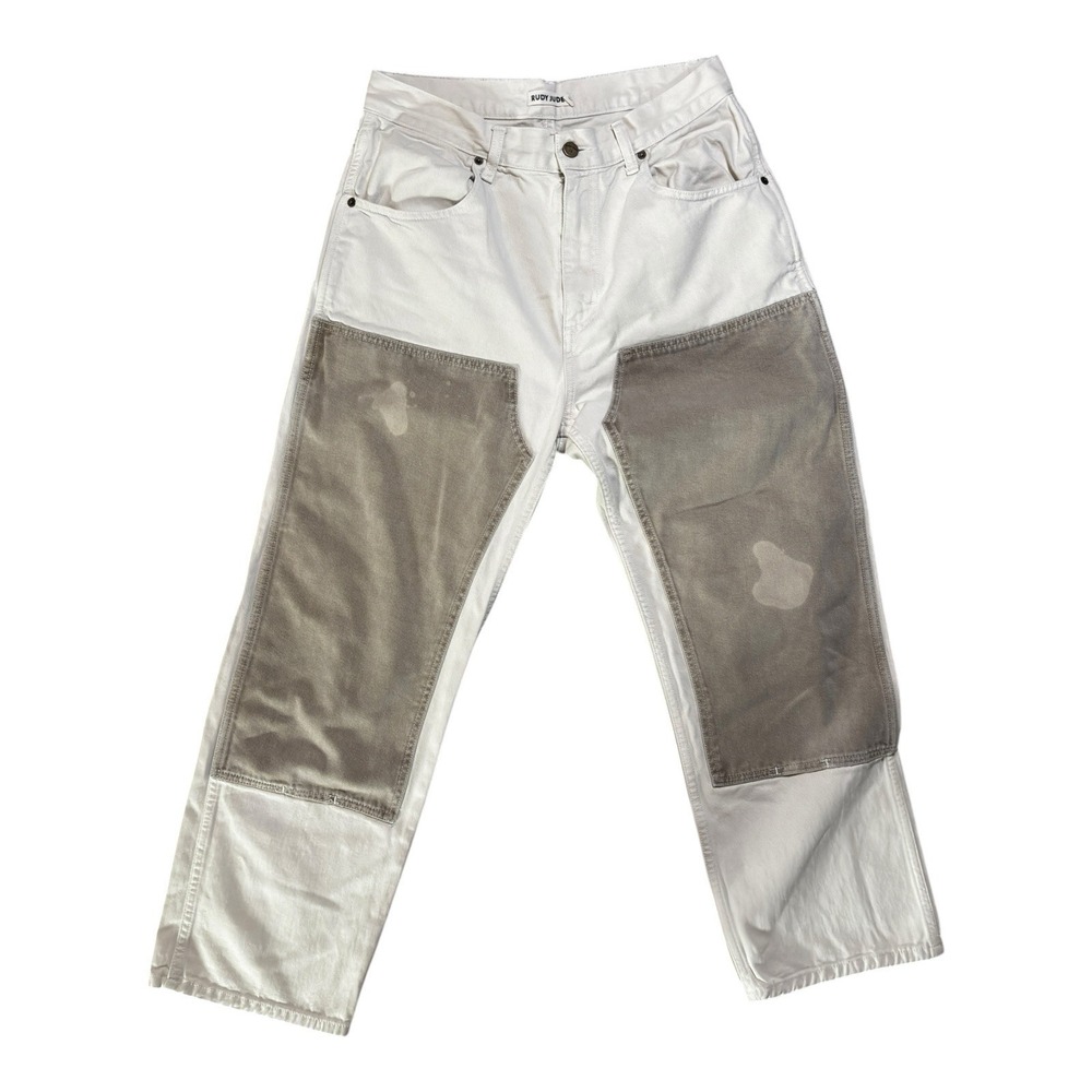 Rudy Jude Women Double Knee Utility Pants Ivory Tan Organic Cotton Straight  4